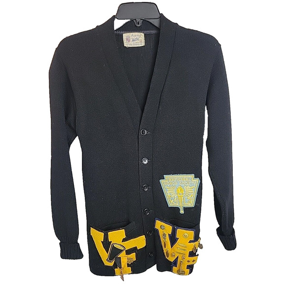 Puritan Other - Vintage Academia Medals Puritan Natch Black Letterman Wool Sweater Mens Sz Small